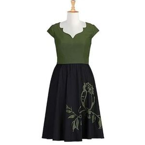 eShakti Owl Embellished Two Tone Poplin Dress